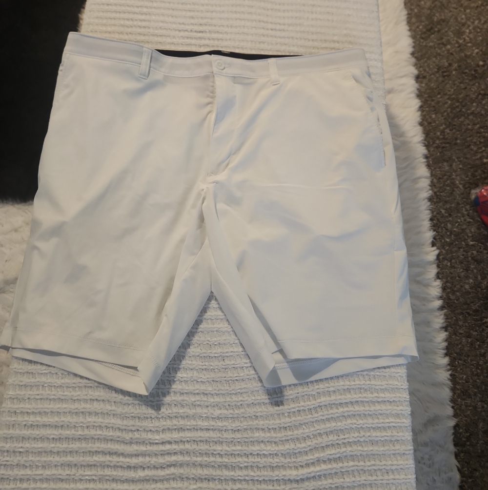 Men's White Flat Front Performance Shorts